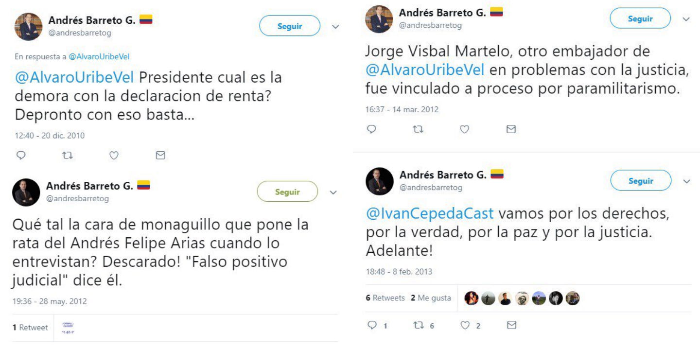Los trinos de Andrés Barreto contra el uribismo