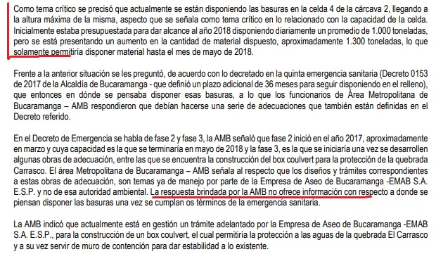 Documento del último seguimiento de la Anla a El Carrasco.