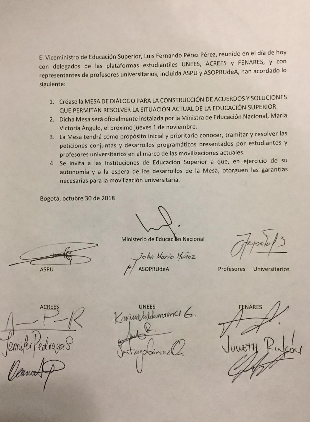 Acuerdo estudiantes Gobierno