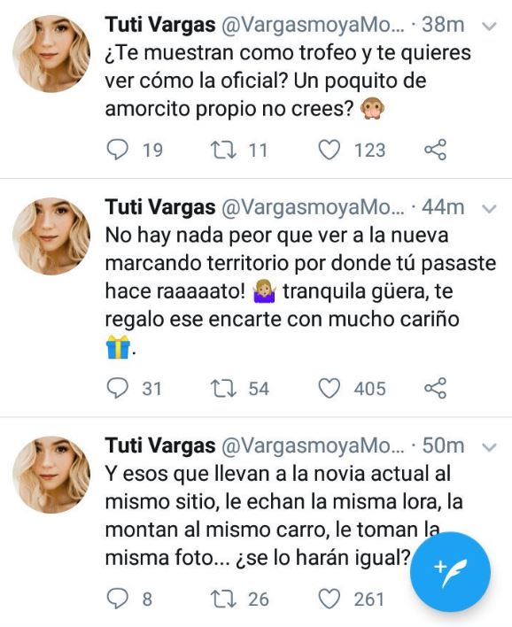 Mensajes de Tuti Vargas contra la nueva novia de Sebastián Yepes