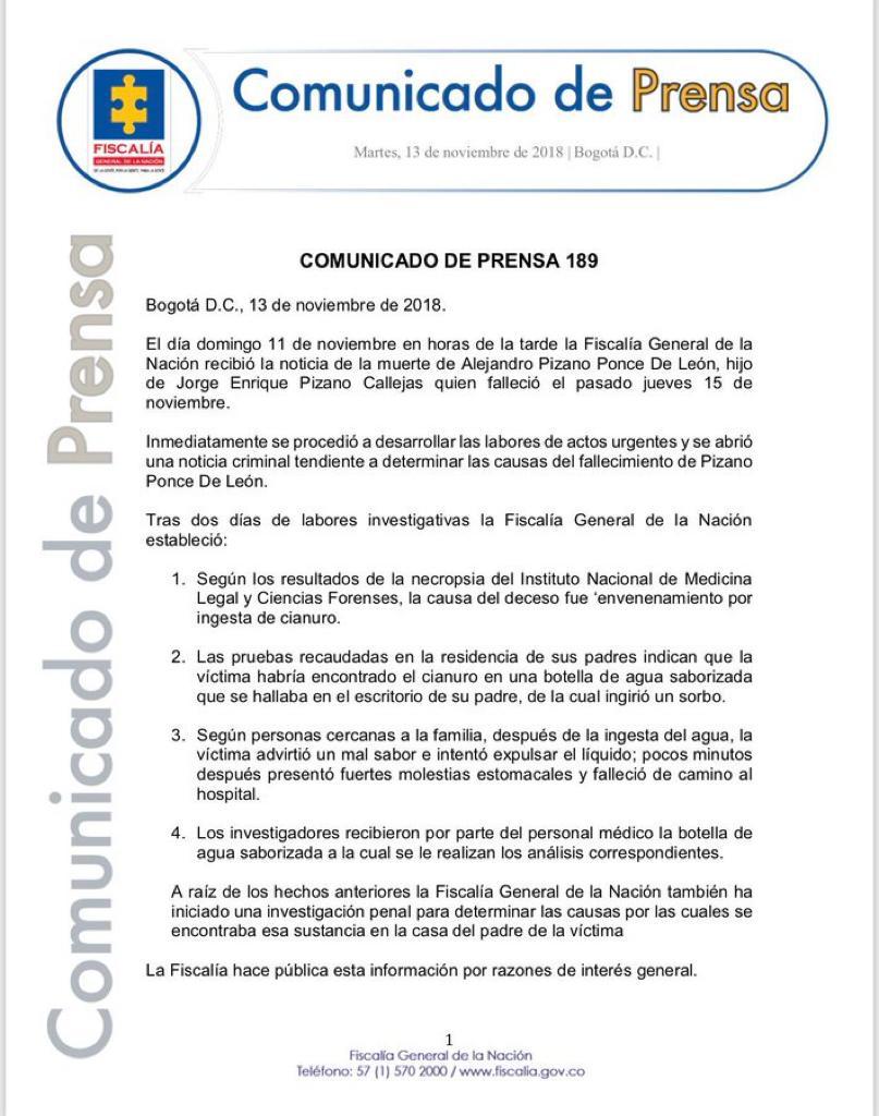 Comunicado Alejandro Pizano Comunicado Alejandro Pizano
