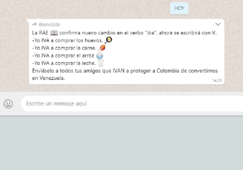 Cadena de WhatsApp que se mofa del IVA en la Canasta Familia