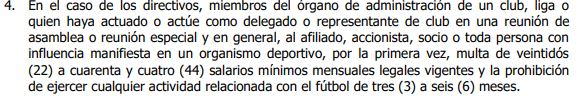 Numeral 4 del código disciplinario de la Dimayor