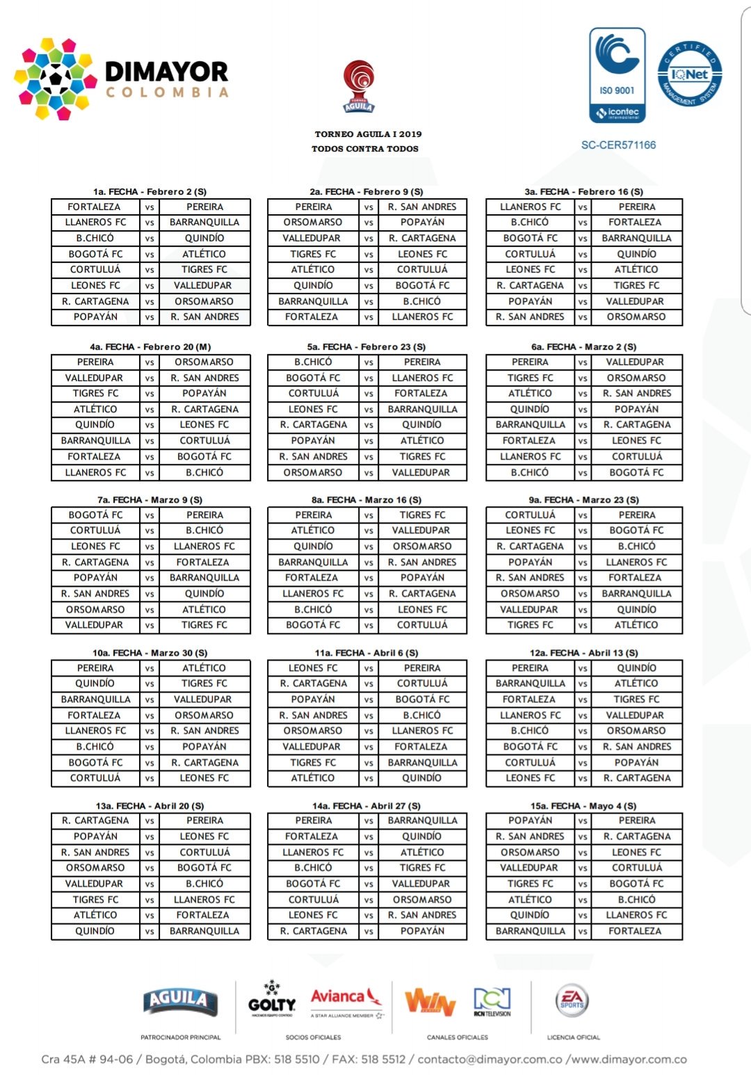 Fixture Torneo Águila 2019