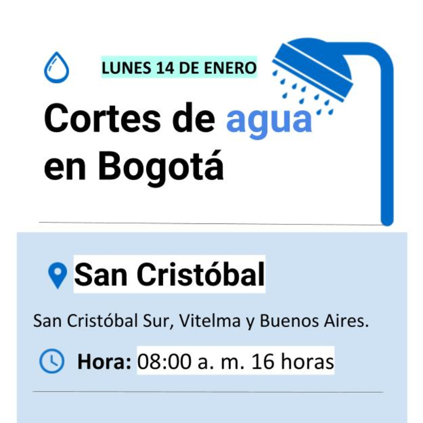 Cortes de agua lunes 14 de enero