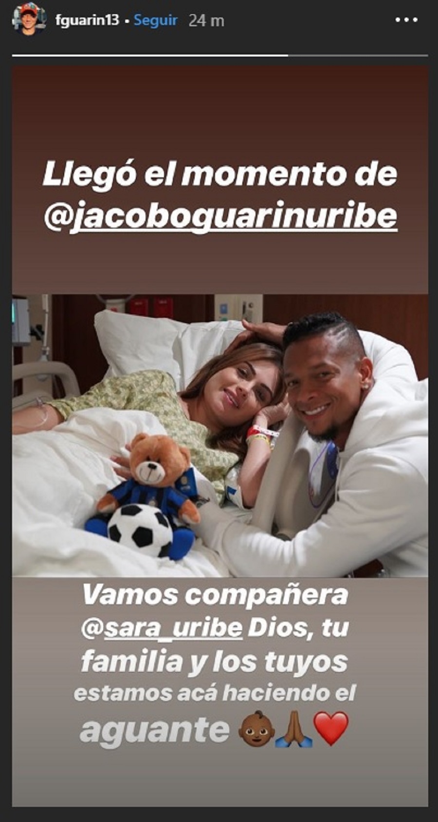 Mensaje de Fredy Guarín antes del nacimiento de su hijo