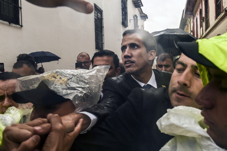 Juan Guaidó, a la salida de la reunión del Grupo de Lima, en Bogotá