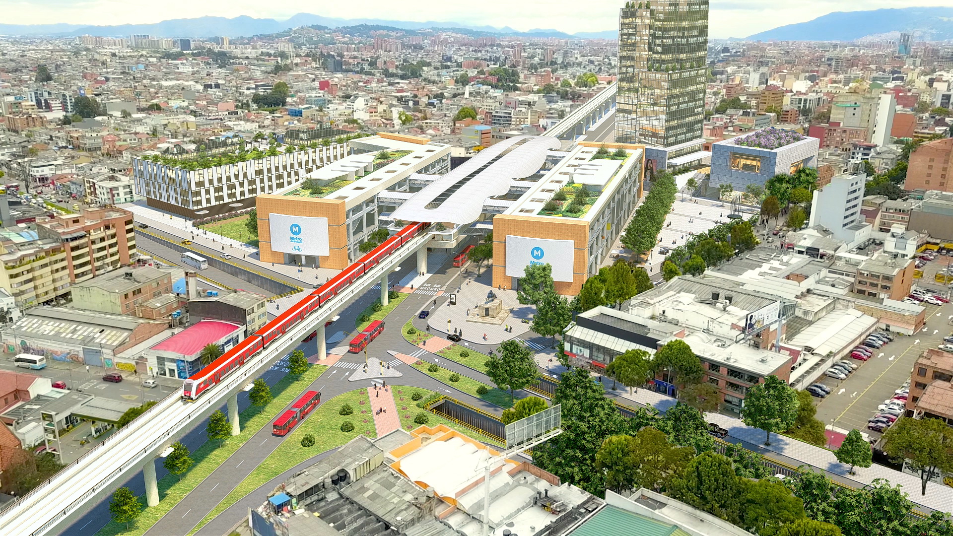 Render metro de Bogotá sobre la Calle 72