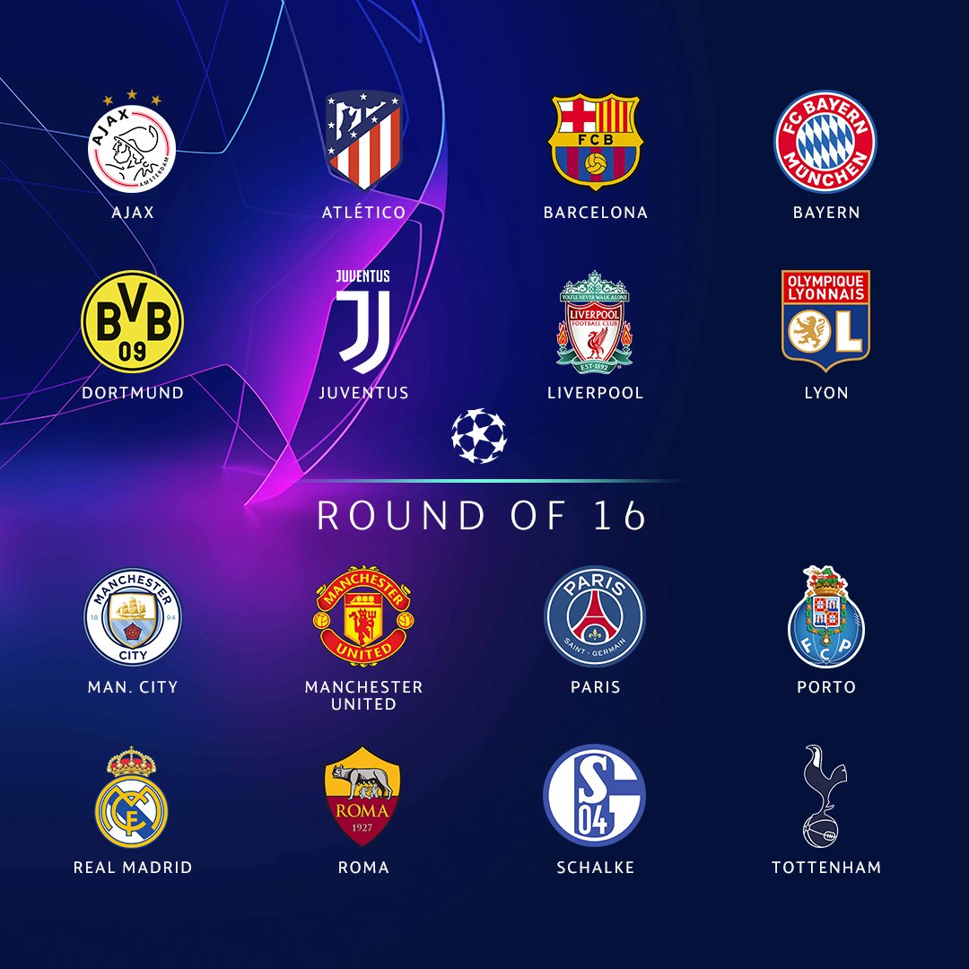 Los 16 equipos que disputan los octavos de final de la UEFA Champions League 18-19