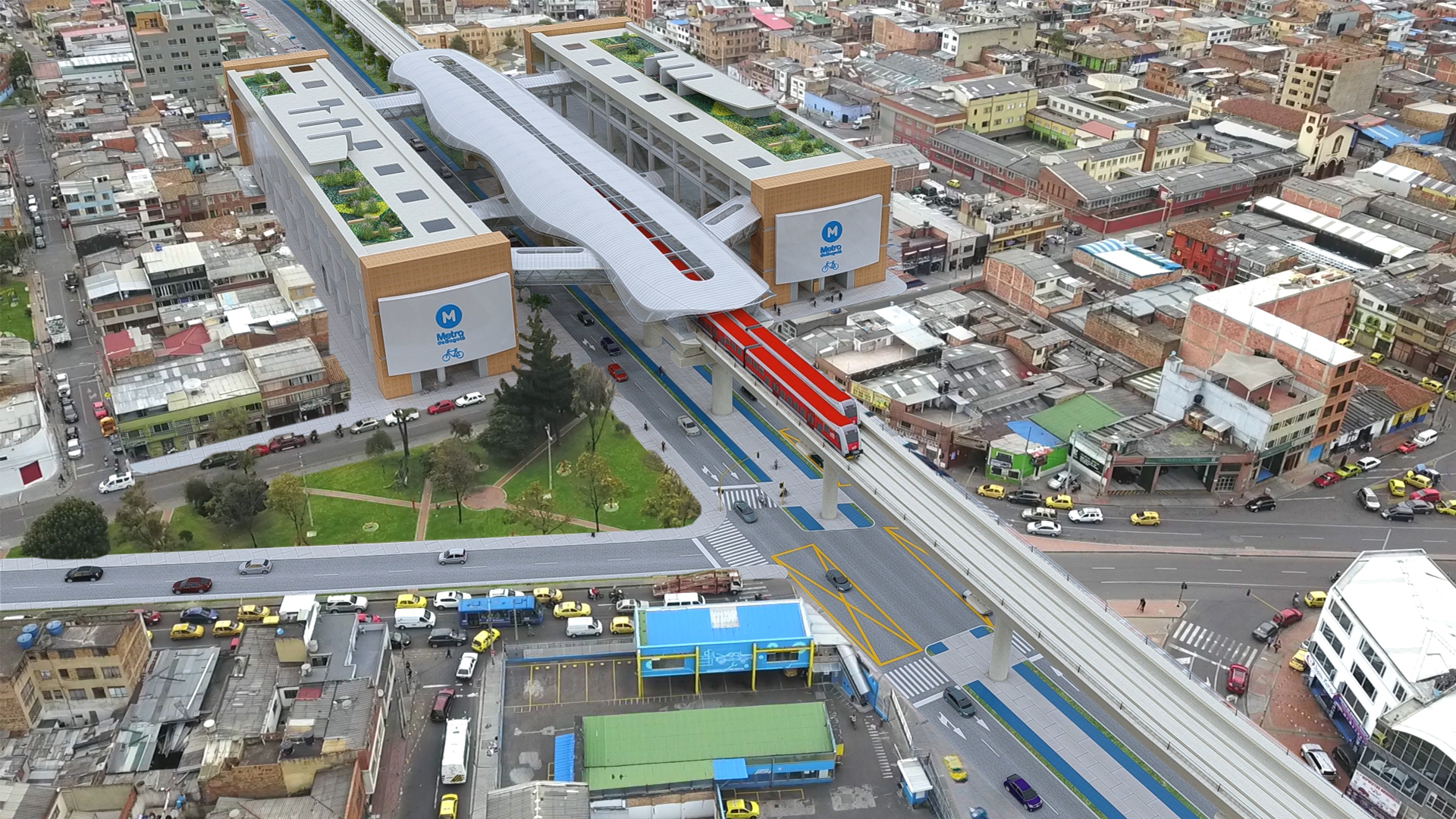 Render metro de Bogotá sector Nariño