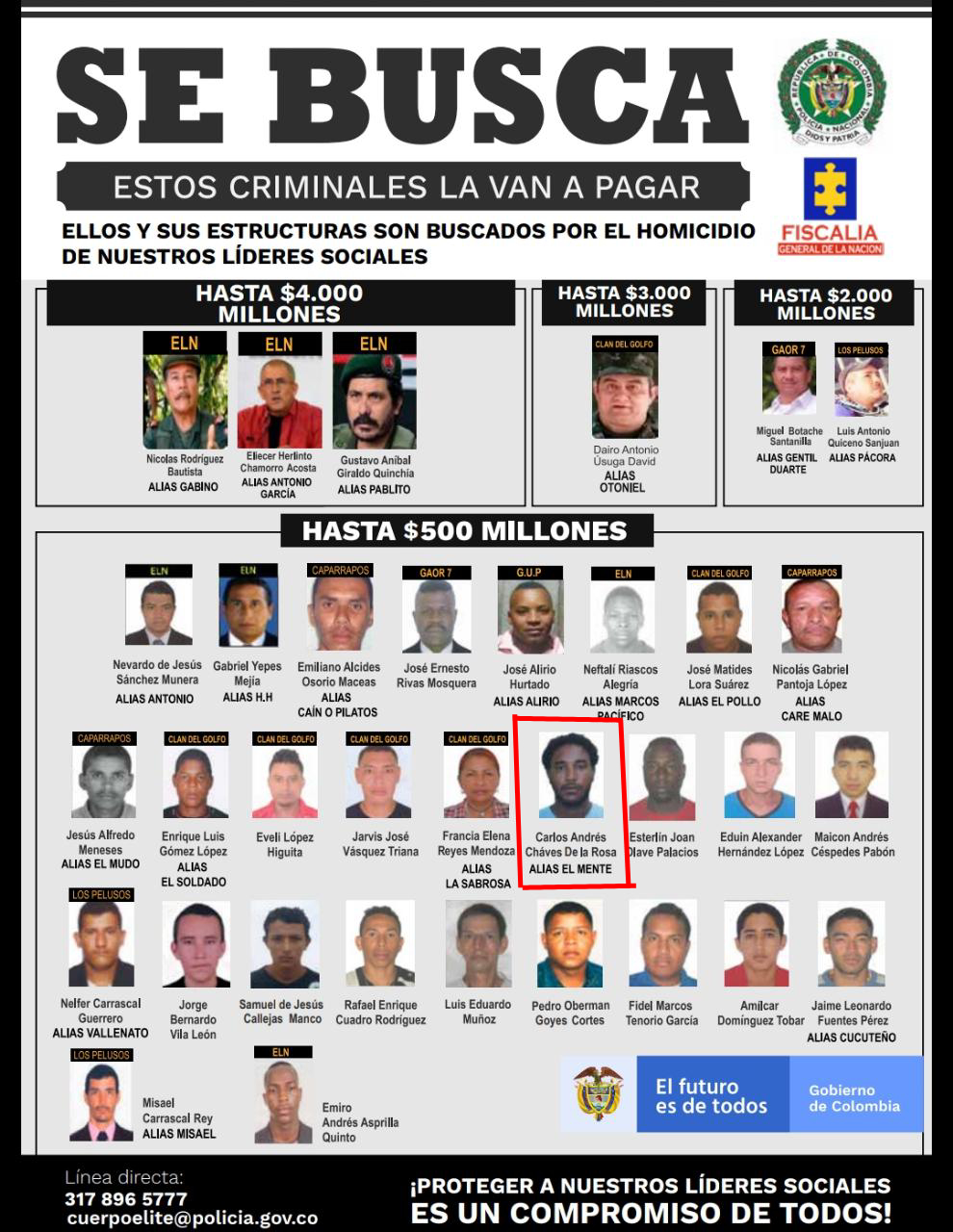 En este listado aparece alias El Mente, capturado en Cartagena