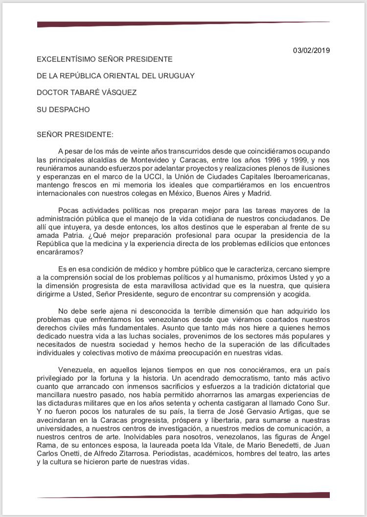 Carta de Antonio Ledezma