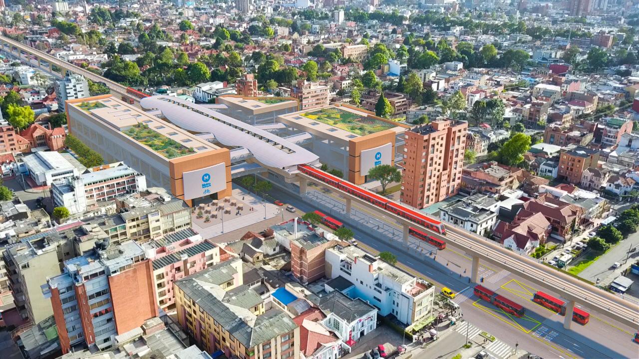 Render metro de Bogotá, a la altura de la calle 45 con Caracas