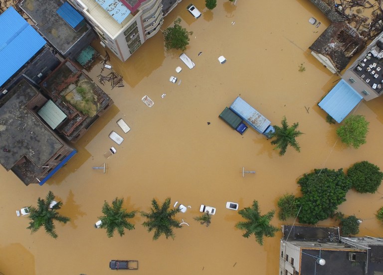 Inundación en el distrito de Zengcheng, Guangzhou, en la provincia de Guangdong.