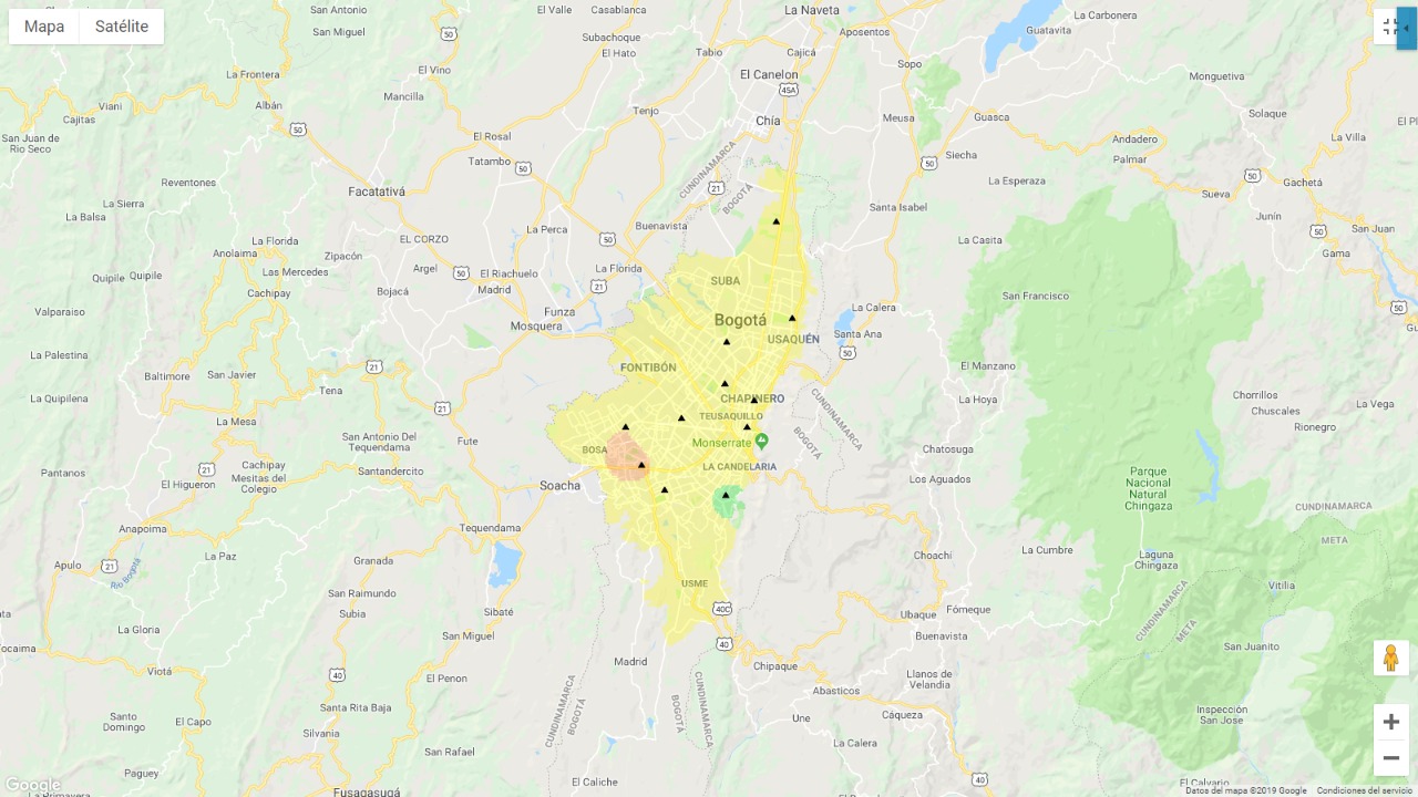 Mapa de calidad del aire en Bogotá Mapa de calidad del aire en Bogotá