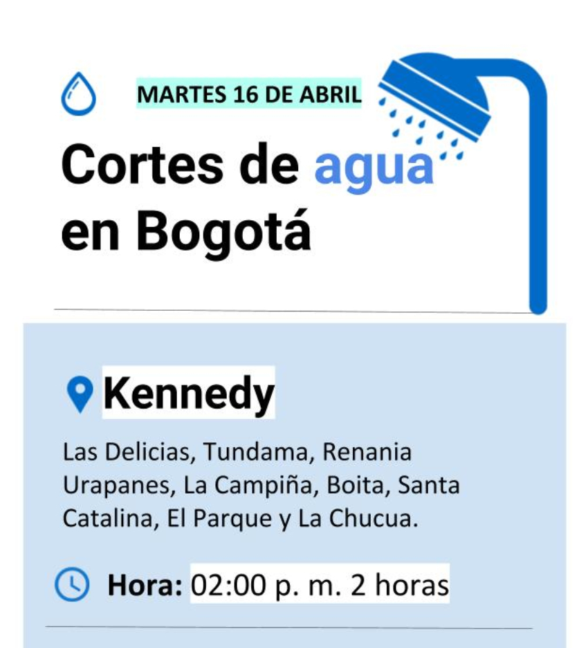 Cortes de agua en Bogotá martes 16 de abril