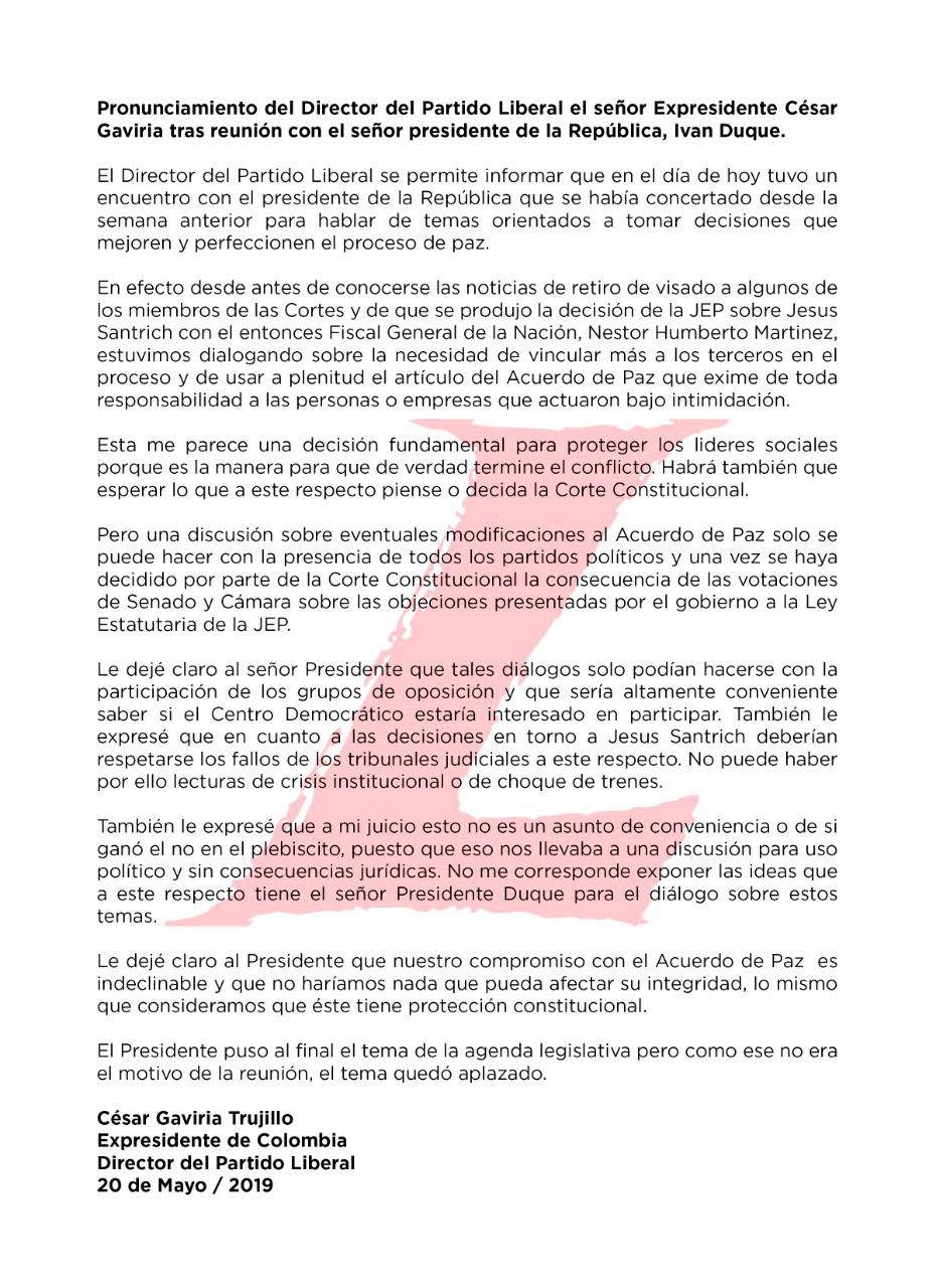 Carta de los liberales a Duque Carta de los liberales a Duque