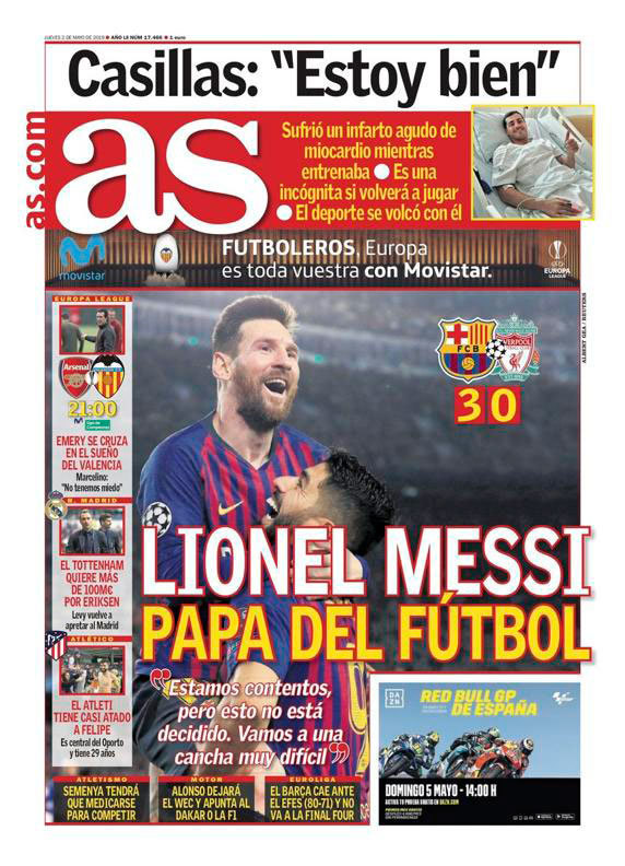 La portada del diario As con Messi como protagonista