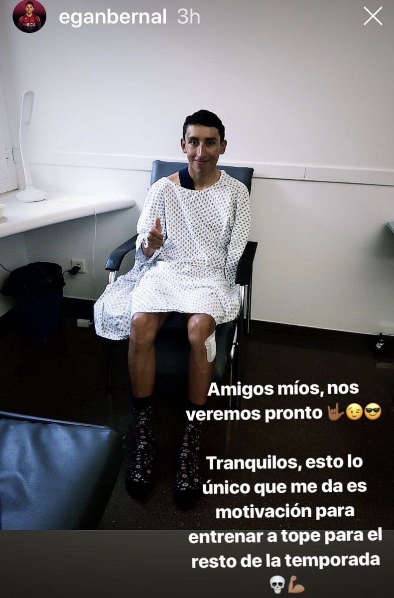 Egan Bernal y su mensaje tras romperse la clavícula