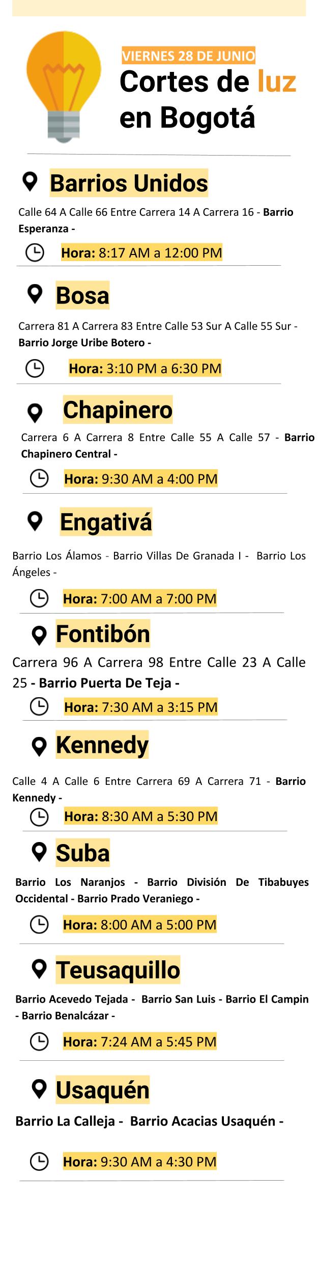 Plantilla cortes de luz viernes 28 de junio de 2019