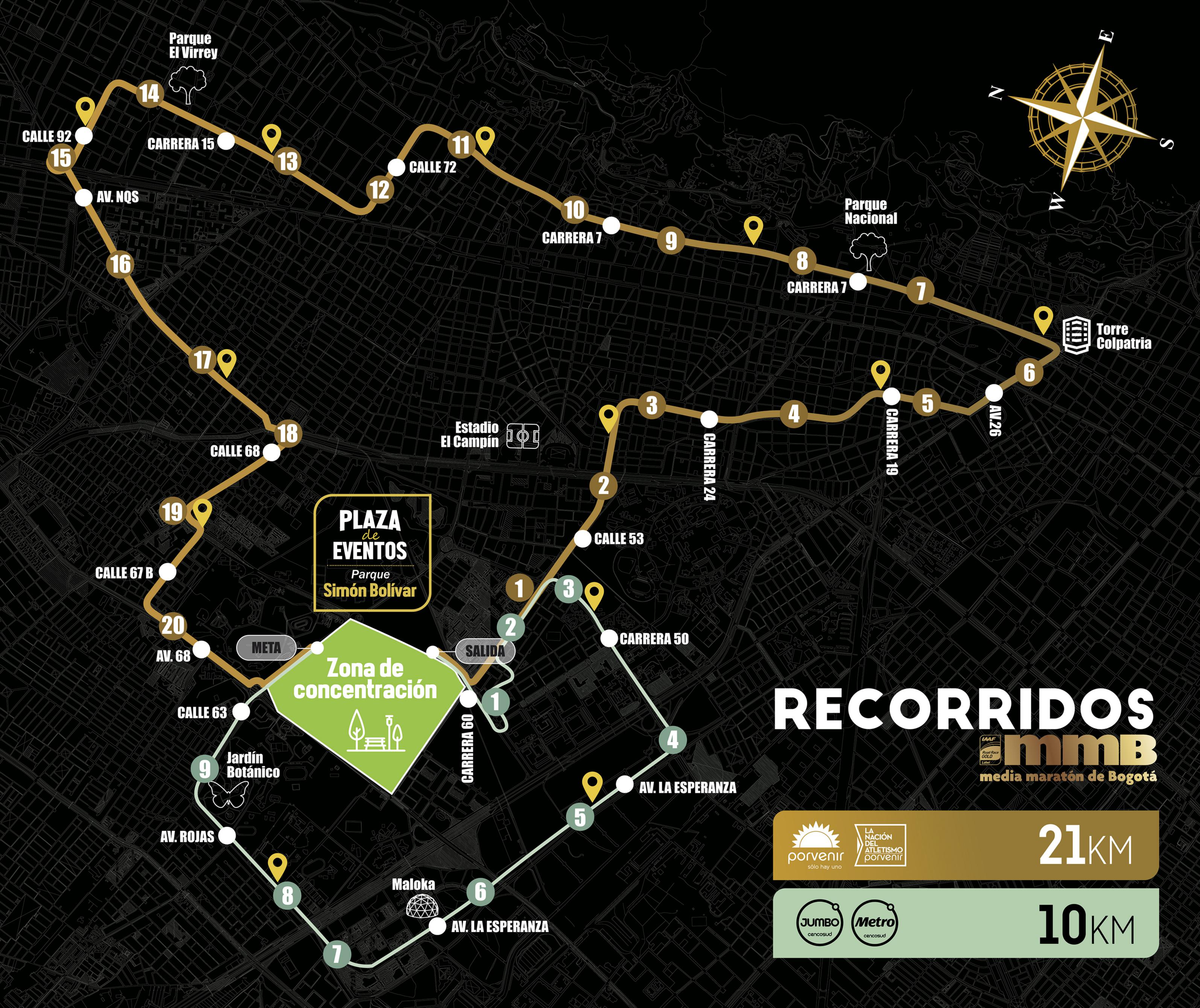 Mapa de los cierres de la Medía Maratón de Bogotá