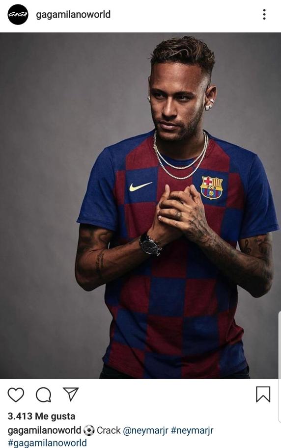 Imagen de Neymar con la camiseta del Barcelona, al parecer difundida en Instagram por Gagà Milano