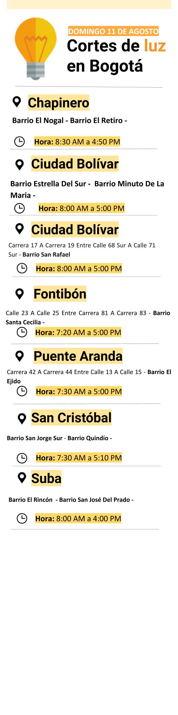 Plantilla cortes de luz domingo 11 de agosto de 2019