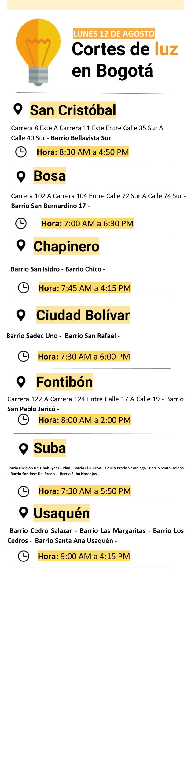 Plantilla cortes de luz lunes 12 de agosto de 2019