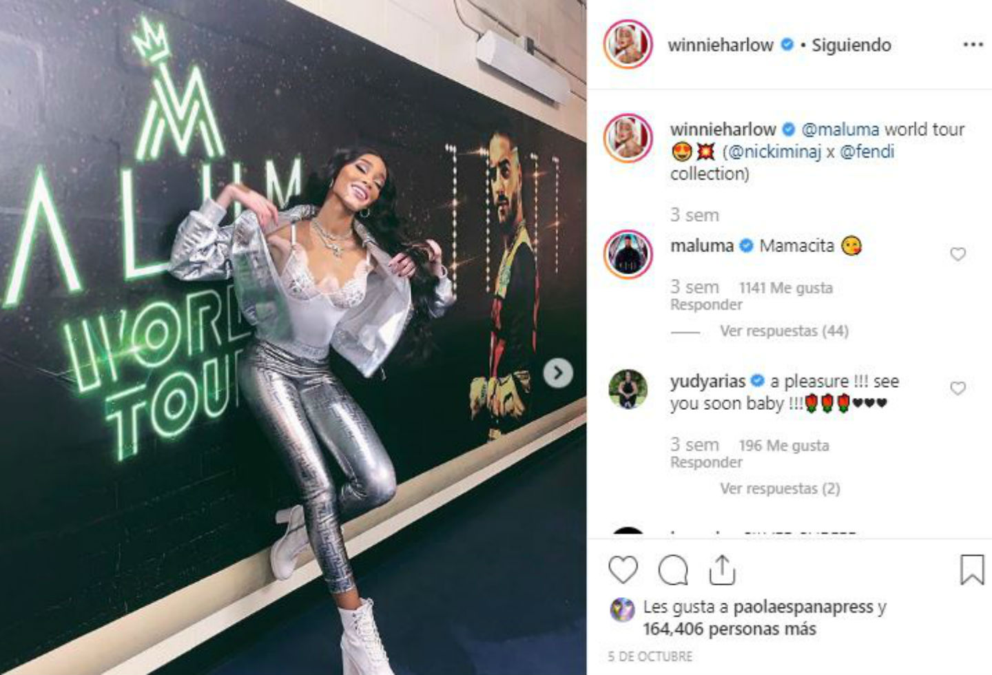 Maluma coqueteó con Winnie Harlow en Instagram