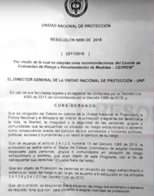 Resolución del esquema de seguridad de Adriana Torres