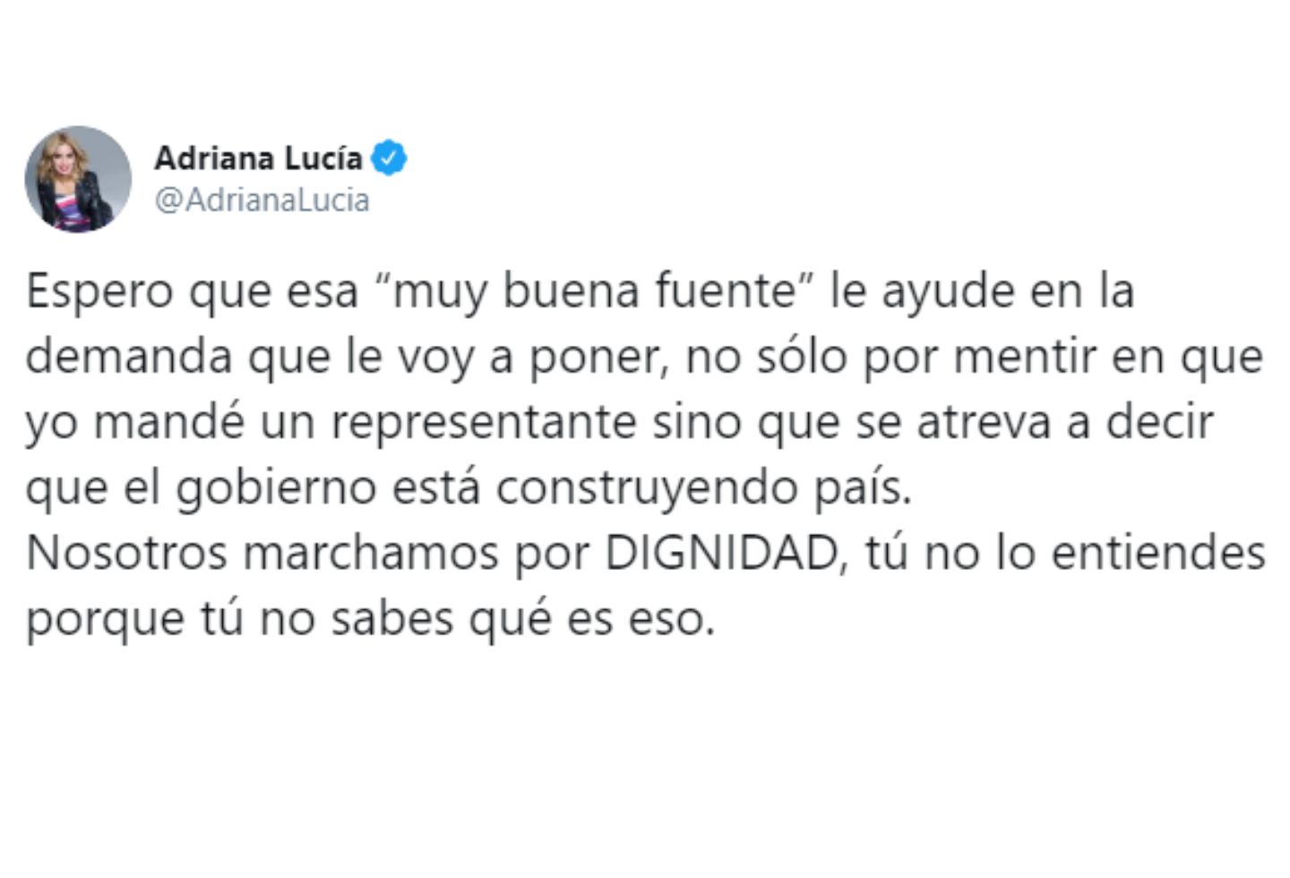 Adriana Lucía alista denuncia por trino de Miguel Polo Polo