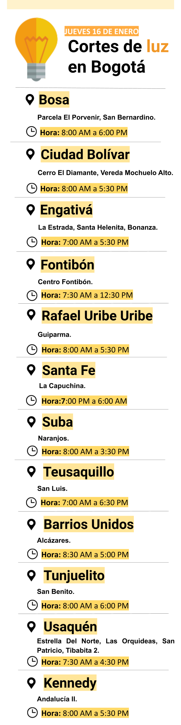 Cortes de Luz en Bogotá