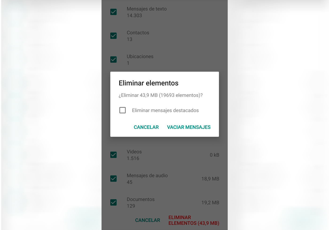 WhatsApp limpieza de chats