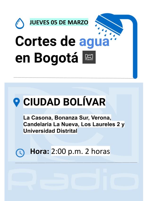 Cortes de agua en Bogotá para el 5 de marzo