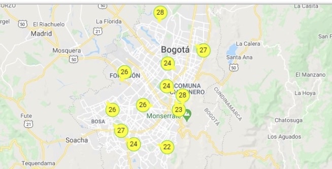 Reporte calidad del aire en Bogotá al 29 de marzo de 2020