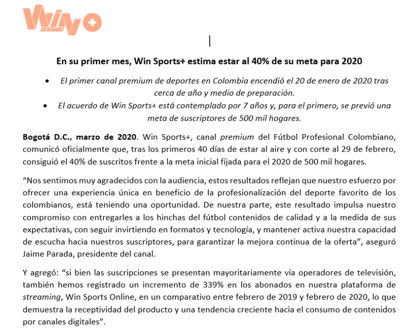 Comunicado Win Sports