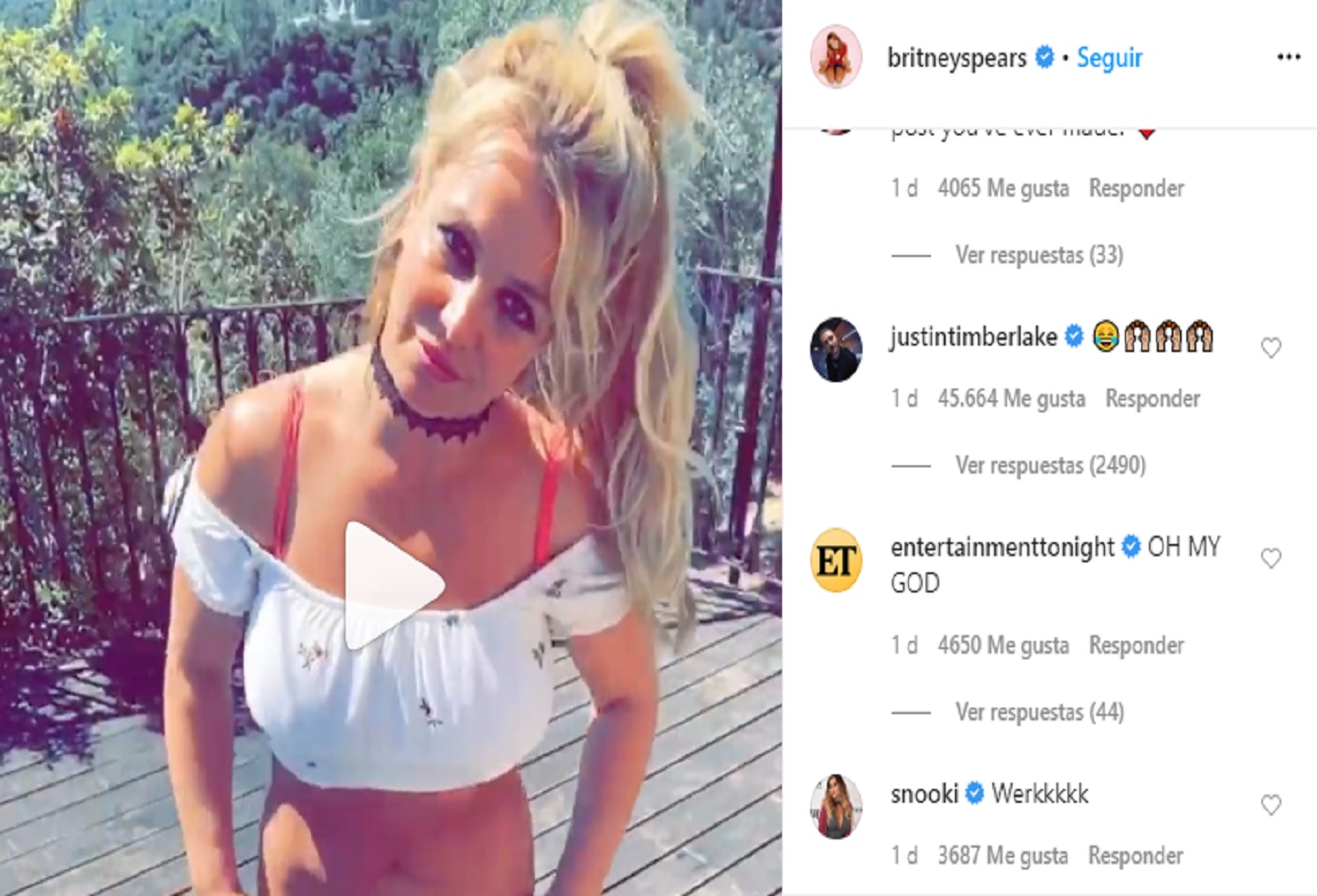Publicación de Britney Spears en Instagram
