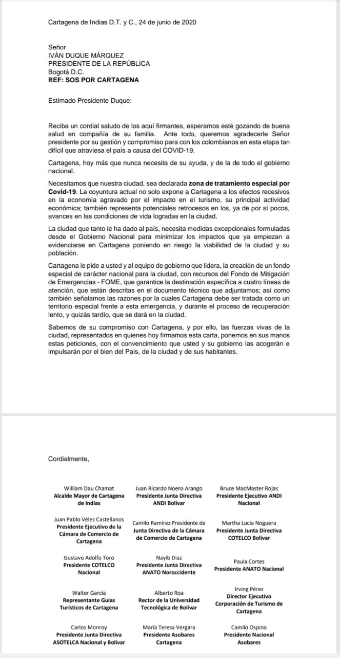 carta a duque de Cartagena