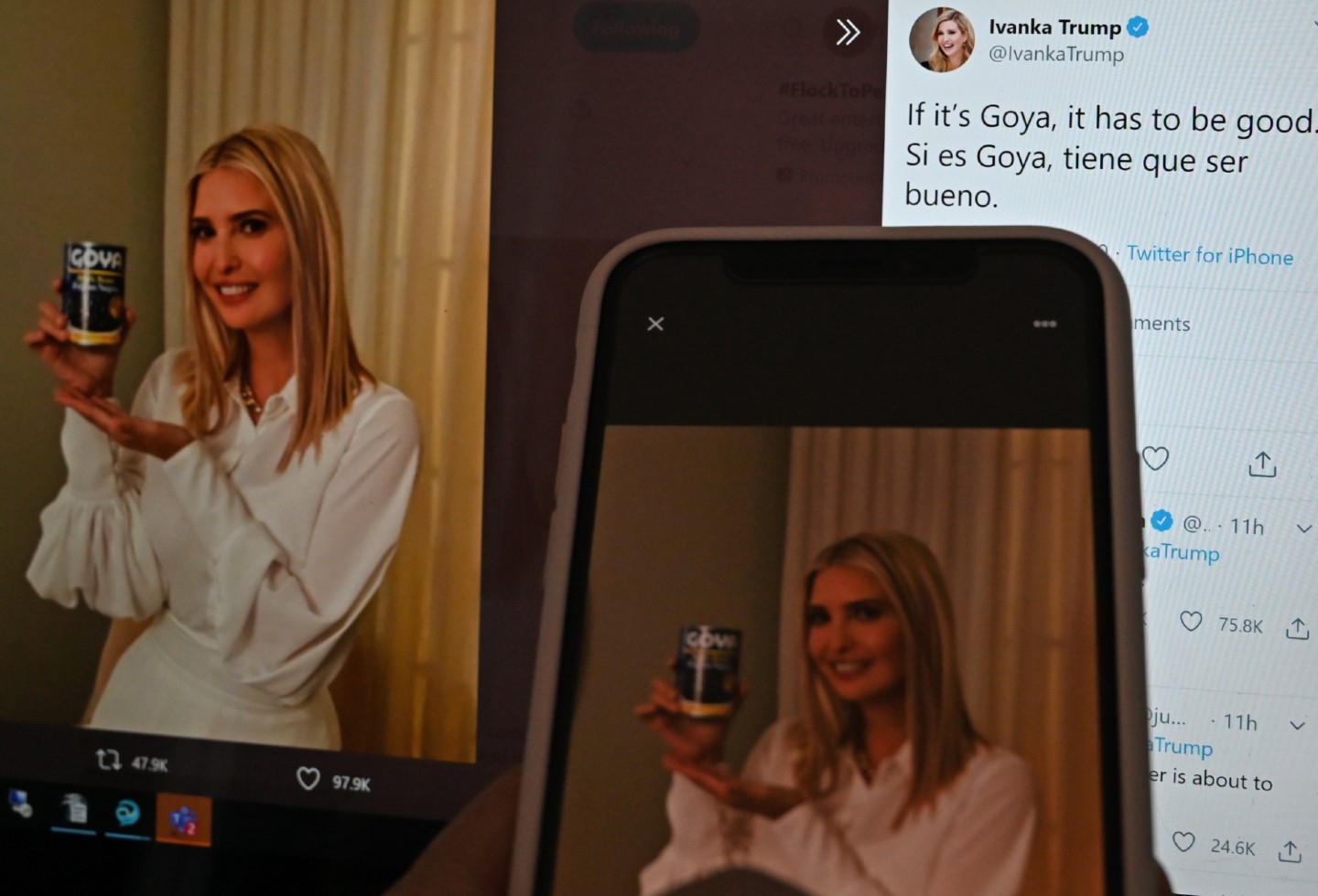 Ivanka Trump posando con lata de frijoles de Goya