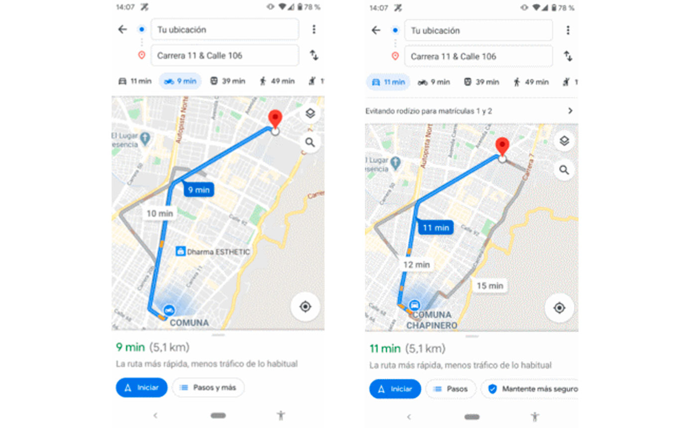 modo moto de Google Maps