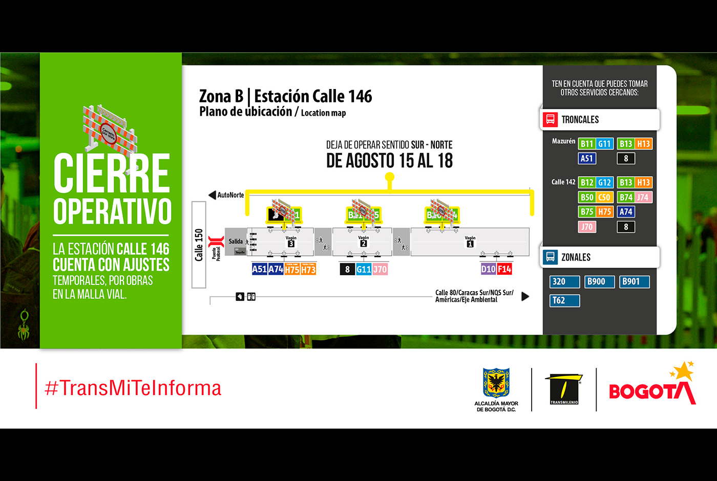 Cambios en estación Calle 146 de Transmilenio