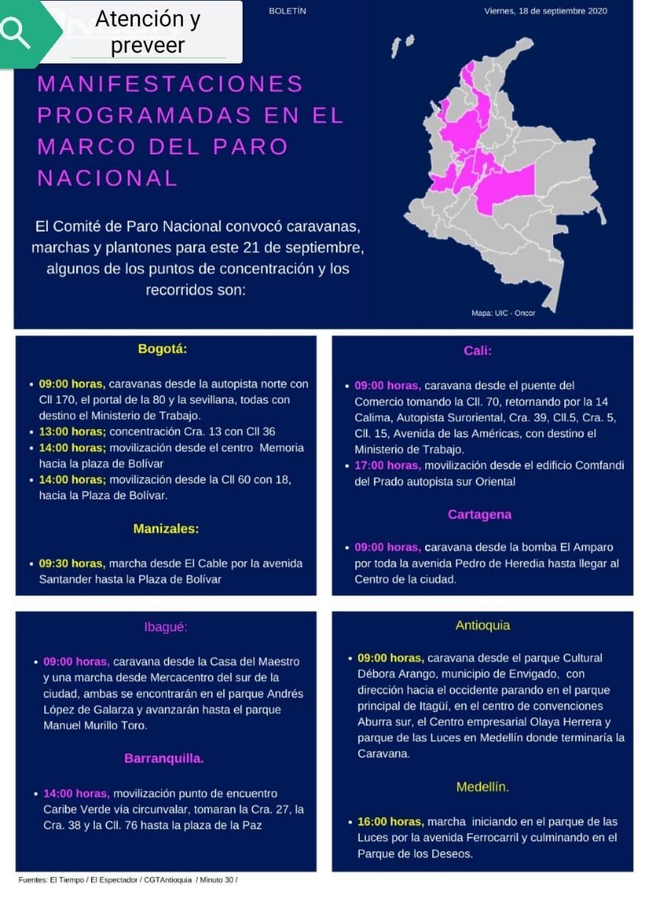 Puntos movilizaciones 21 de septiembre