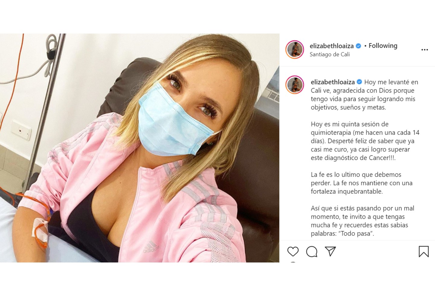 Elizabeth Loaiza en su quinta sesión de quimioterapia