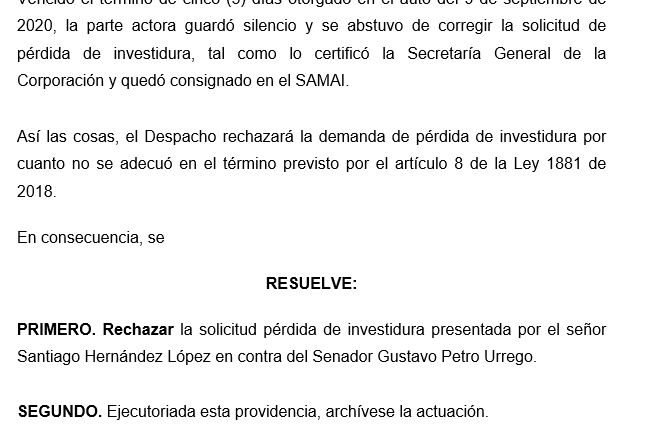CONSEJO DE ESTADO RECHAZA DEMANDA CONTRA PETRO