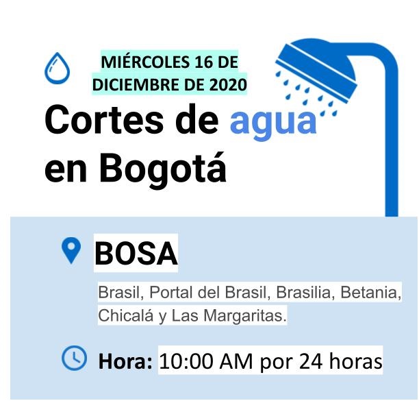 Cortes de agua en Bogotá para el miércoles 16 de diciembre