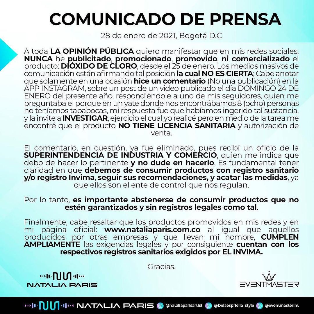 Comunicado de Natalia París