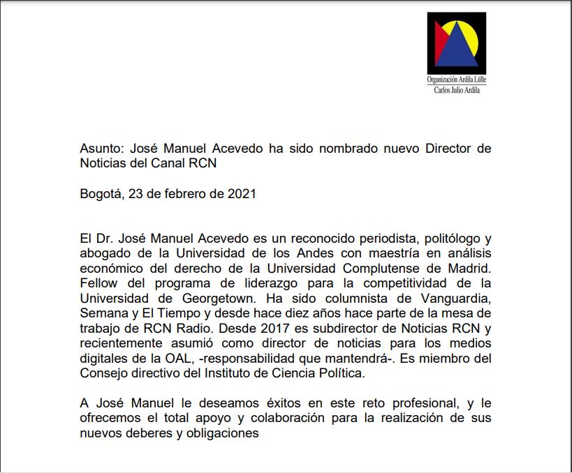 Comunicado Jose Manuel Acevedo