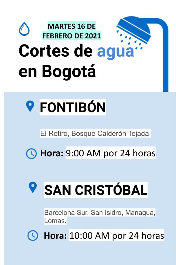 Cortes de agua para el martes 16 de febrero