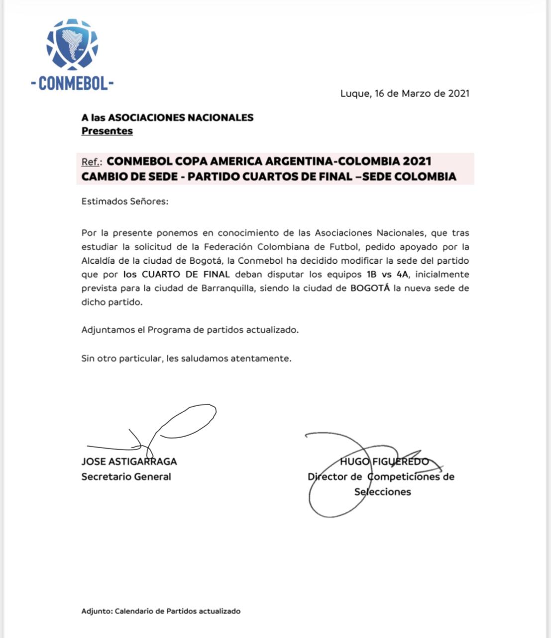 Comunicado Conmebol