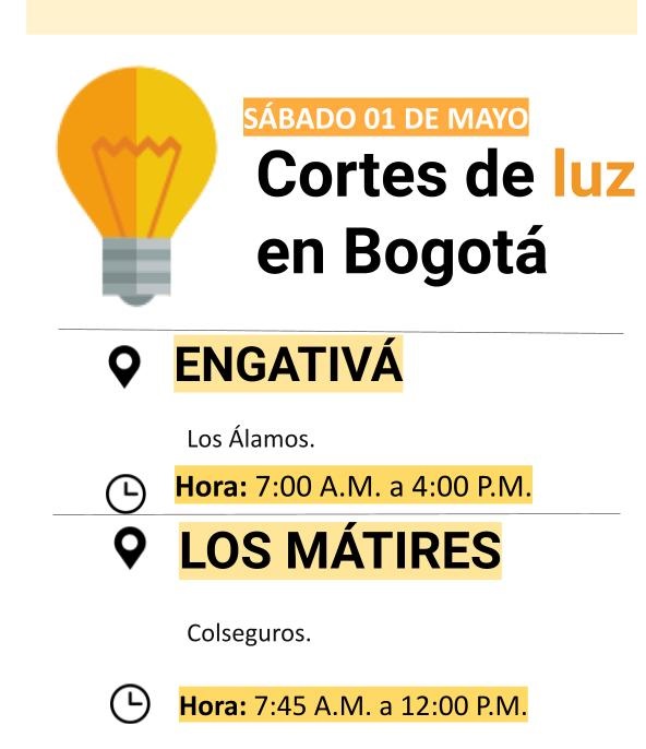 Cortes de luz para el 01 de marzo en Bogotá